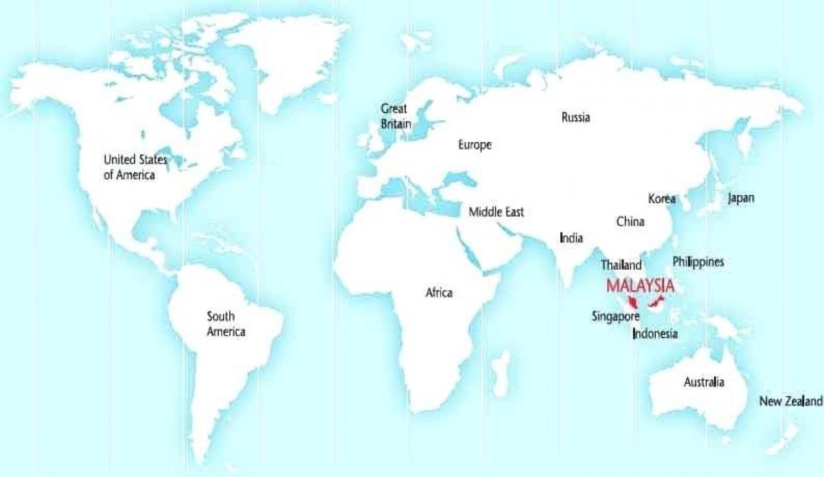 svetovni zemljevid, ki prikazuje malezija